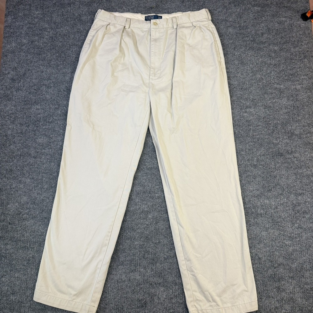 Polo By Ralph Lauren Andrew Pants Mens 38x32 Off white Pleated Chino (36x32)